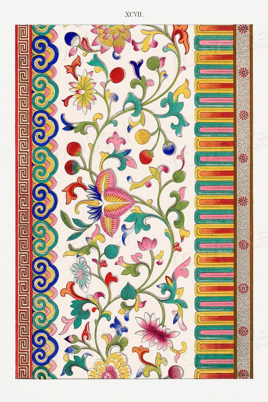 Colorful flower pattern, Examples of Chinese